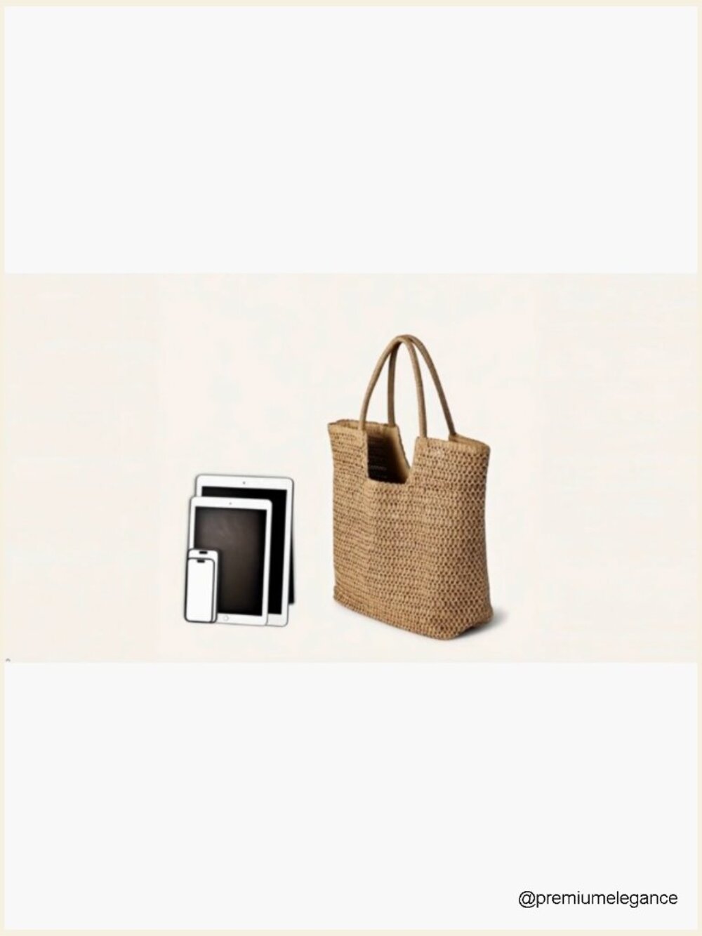 Large Straw Tote Bag with Zipper - Woven Beach Shoulder Handbag for Travel - Picture 7 of 7